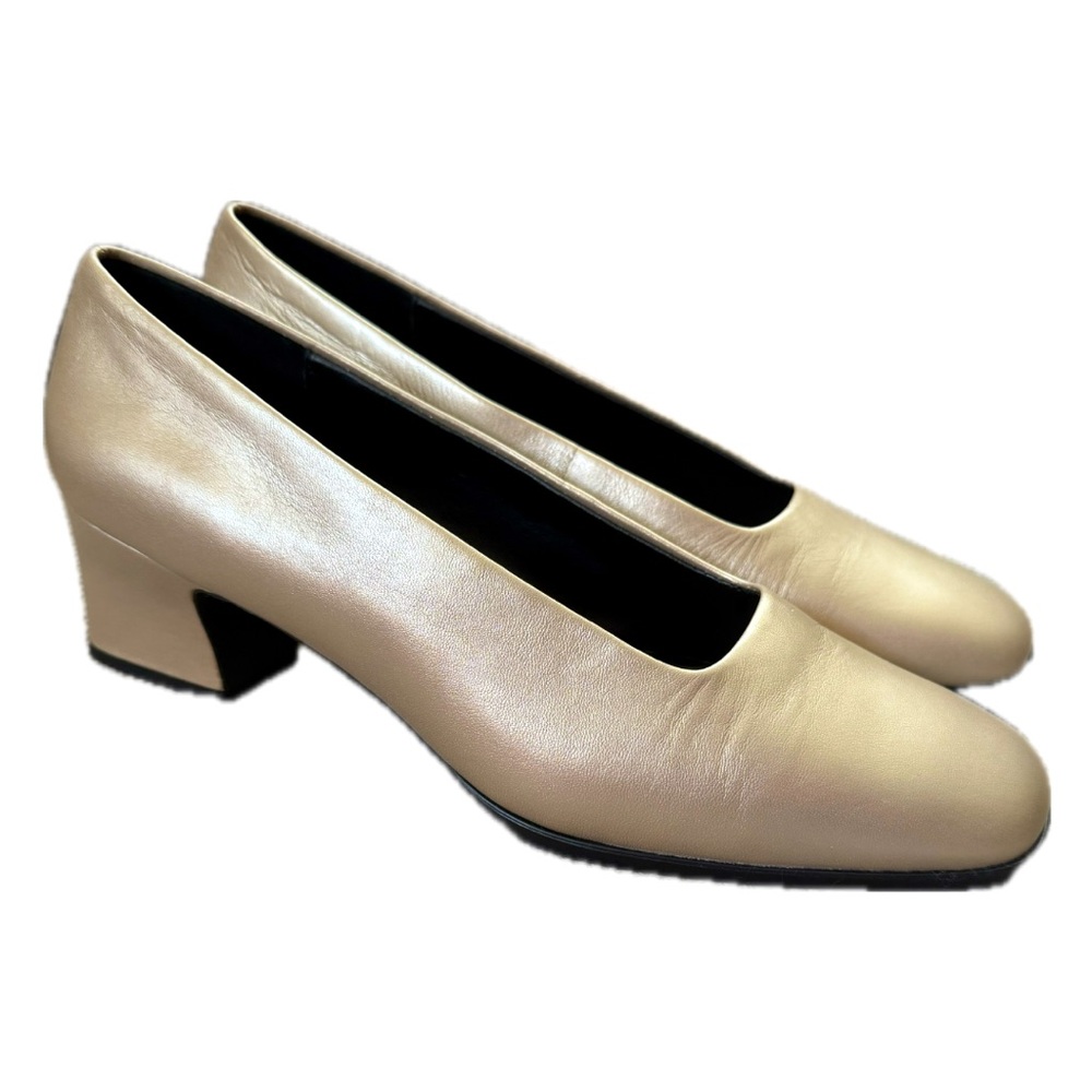 Aerosoles Eben Mid Heel Leather Comfort Pump Champagne Size 10